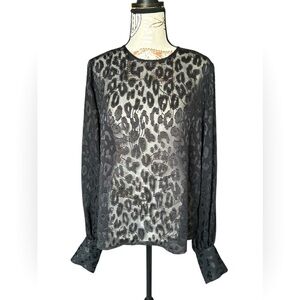 EXPRESS women’s sheer animal print blouse with dramatic sleeves size small